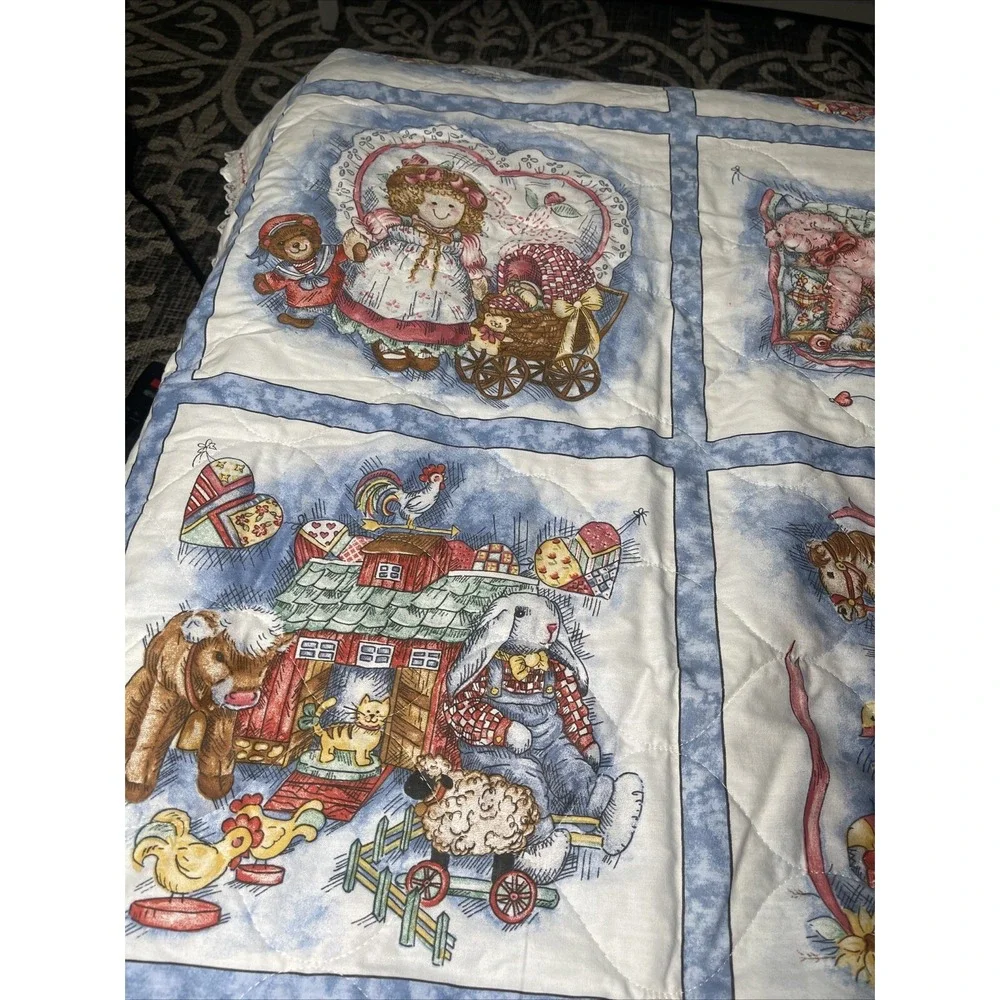 Spring Cotton Panel Victorian Dolls Toys  6 squares Quilt 32W 40L
